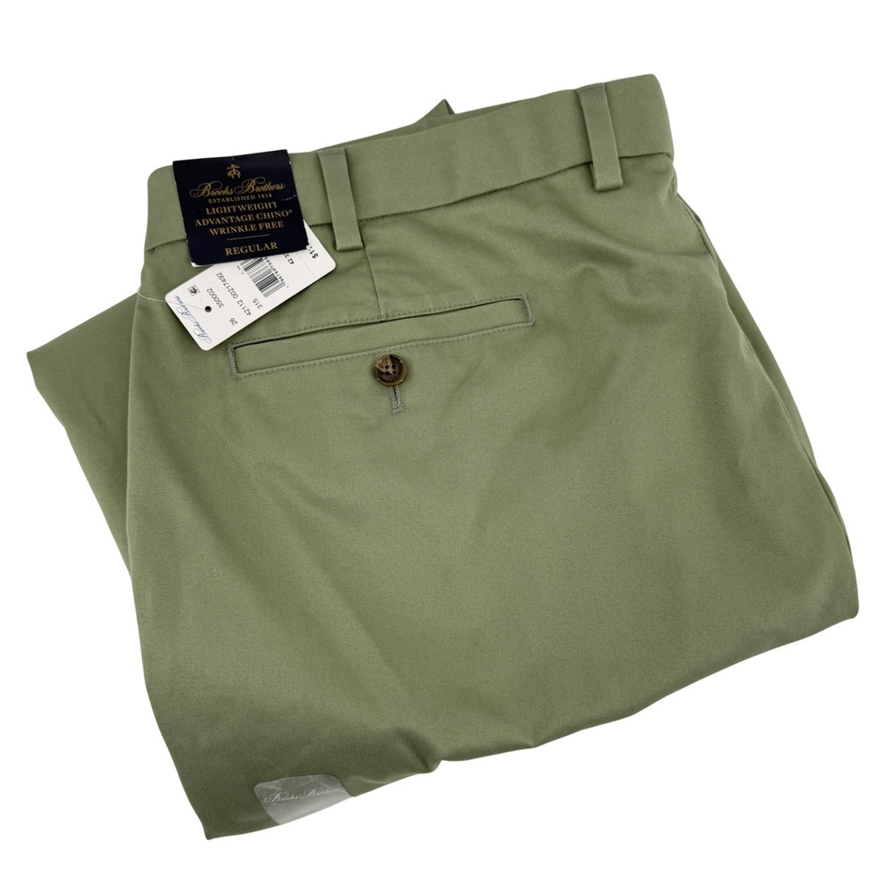 NEW Brooks Brothers Advantage Chino Mens 42x32 Pants Green Wrinkle Free Regular